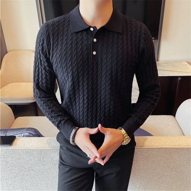 Turn Down Collar Smart Casual Knit Polo Shirt