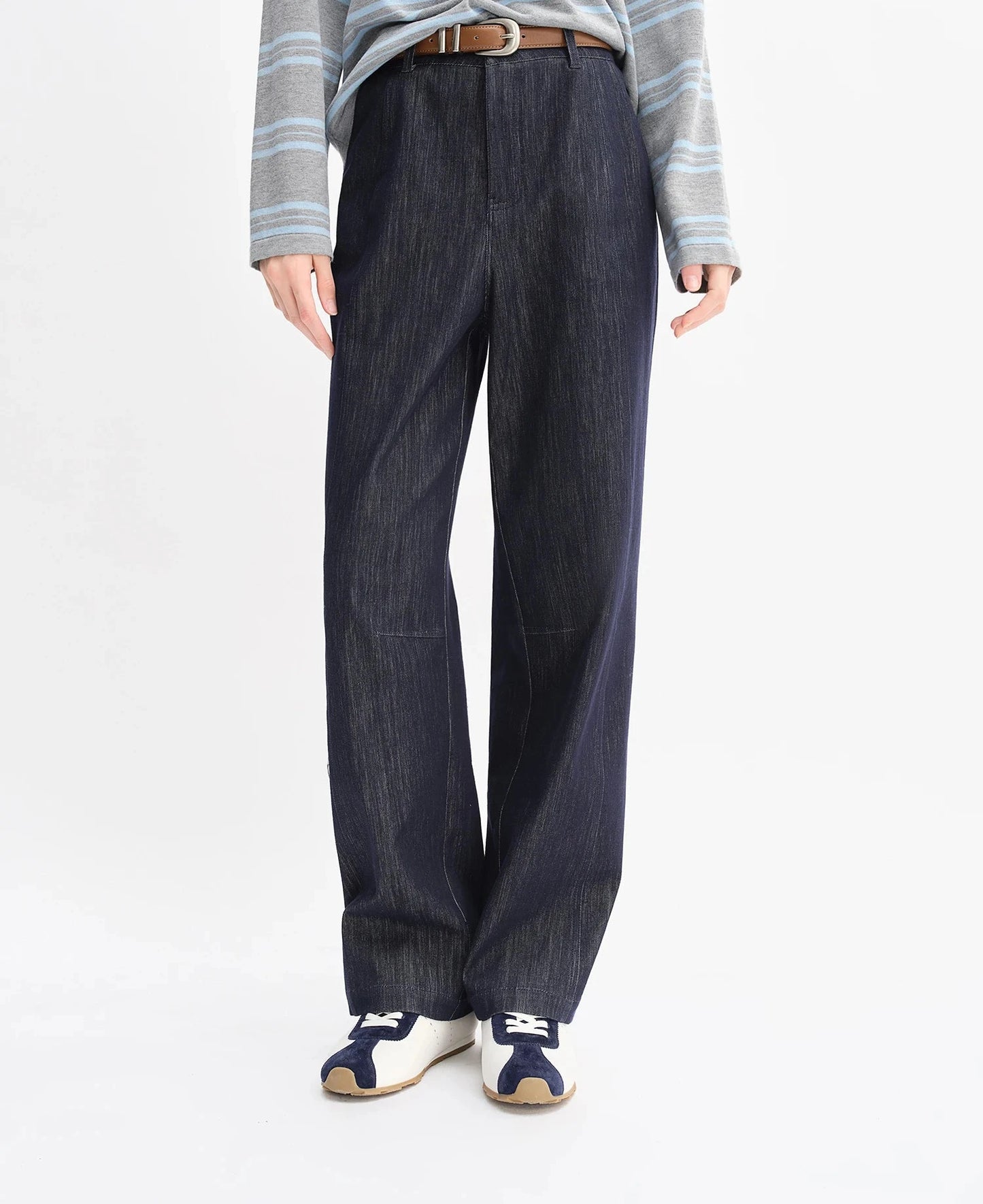 Vintage Wide Leg Jeans - High Waist Stretch Denim with Arc Hem