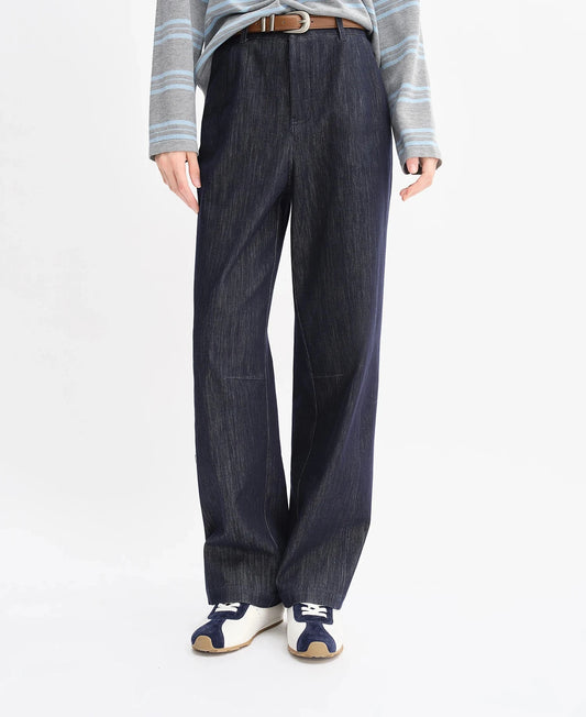 Vintage Wide Leg Jeans - High Waist Stretch Denim with Arc Hem