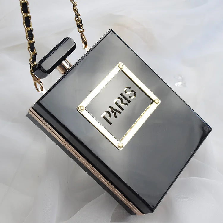 Women's  Perfume Bottle Clutch Bag  - Leather Chain Crossbody Acrylic Small Square Handbag