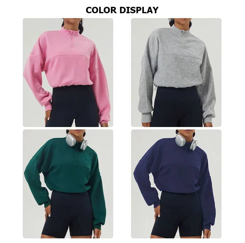Women's Long Sleeve Loose Half Zipper Gym Breathable Running Top Fitness Workout Jacket