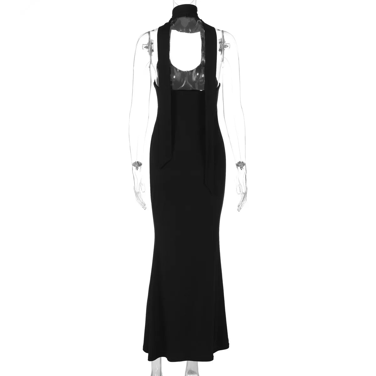 Wrap Around Halter Maxi Dress - Black Backless Evening Gown