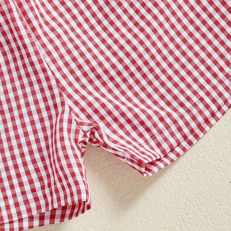 Summer Casual Baby Boys Birthday Outfit Set - Letter Animal Print T-Shirt with Plaid Shorts