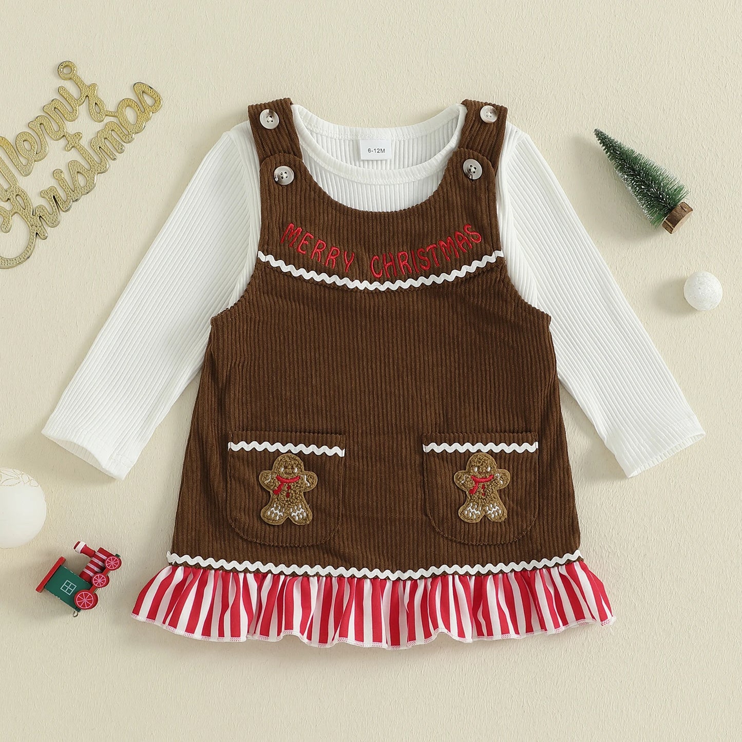 Kids Girls Christmas Autumn Winter Clothes Set - Long Sleeve Top & Ruffle Overalls Dress (1-4Y)