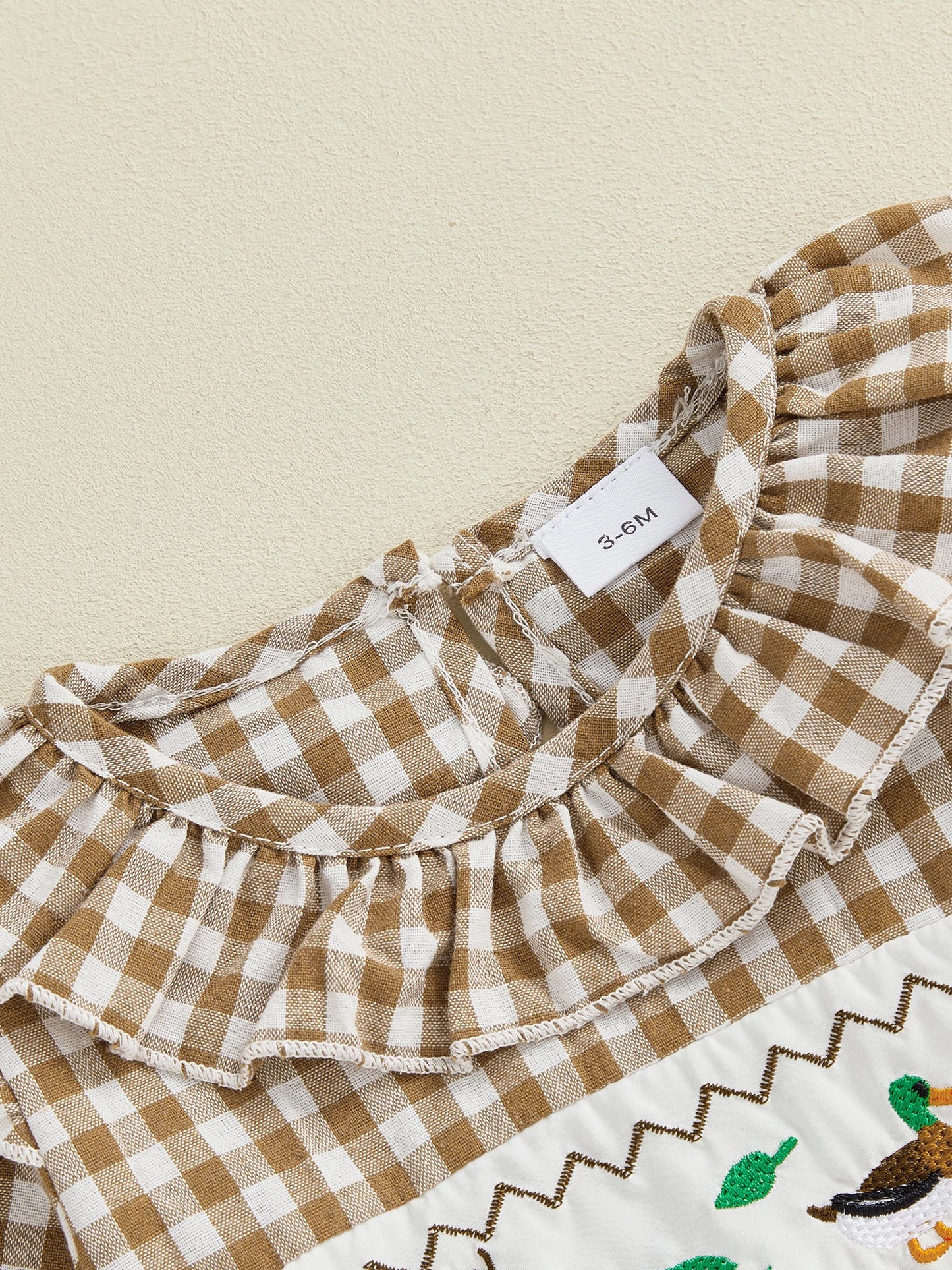 Baby Girls Boys Autumn Winter Plaid Long Sleeve Ruffle Collar Animal Embroidery Romper