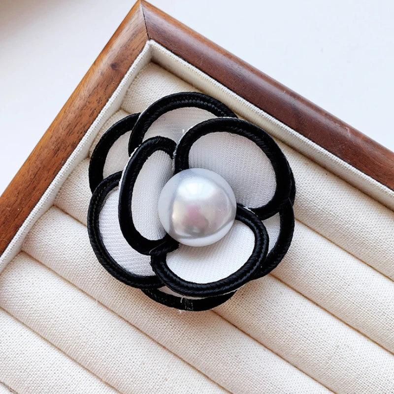 Handmade Fabric Camellia Flower Brooch - Pearl Wedding Corsage