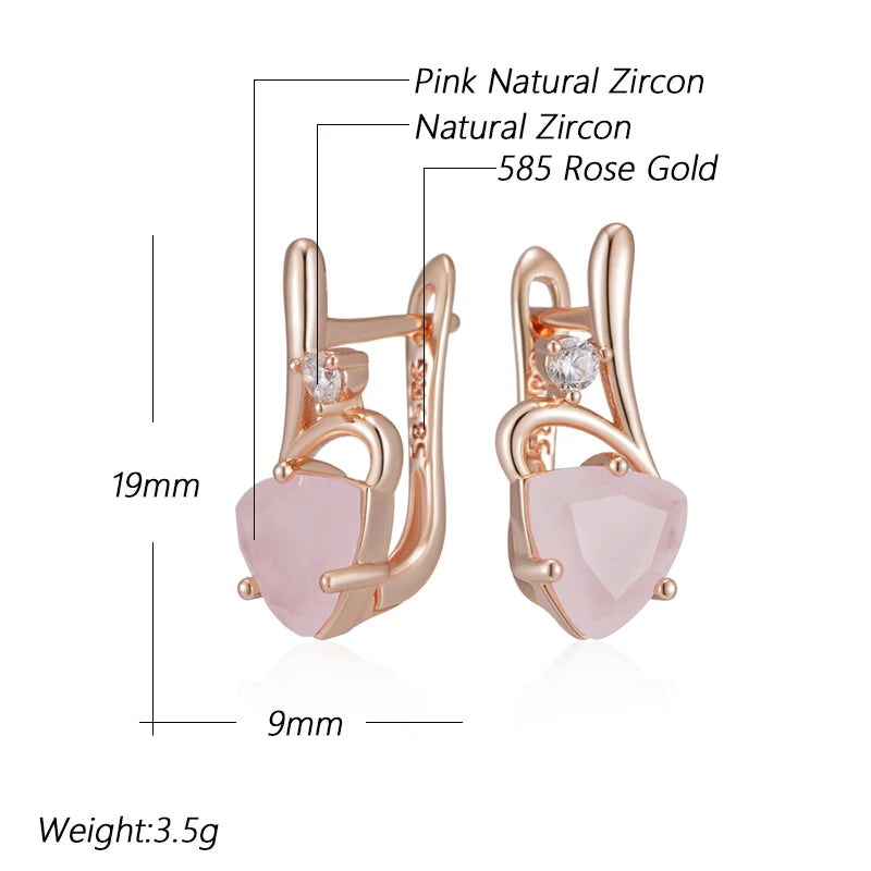 Women 585 Rose Gold Colour  Pink Natural Zircon Drop Earrings