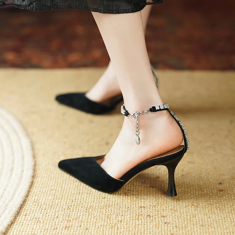 Women's Pointed Toe Rhinestone Wedding Sandals - Bowknot Pendant Pumps