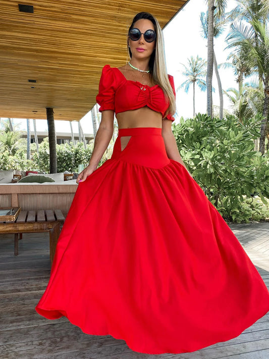 Women's Two Piece Set With Skirt Summer Bra Naked Waist A-line Skirt Set