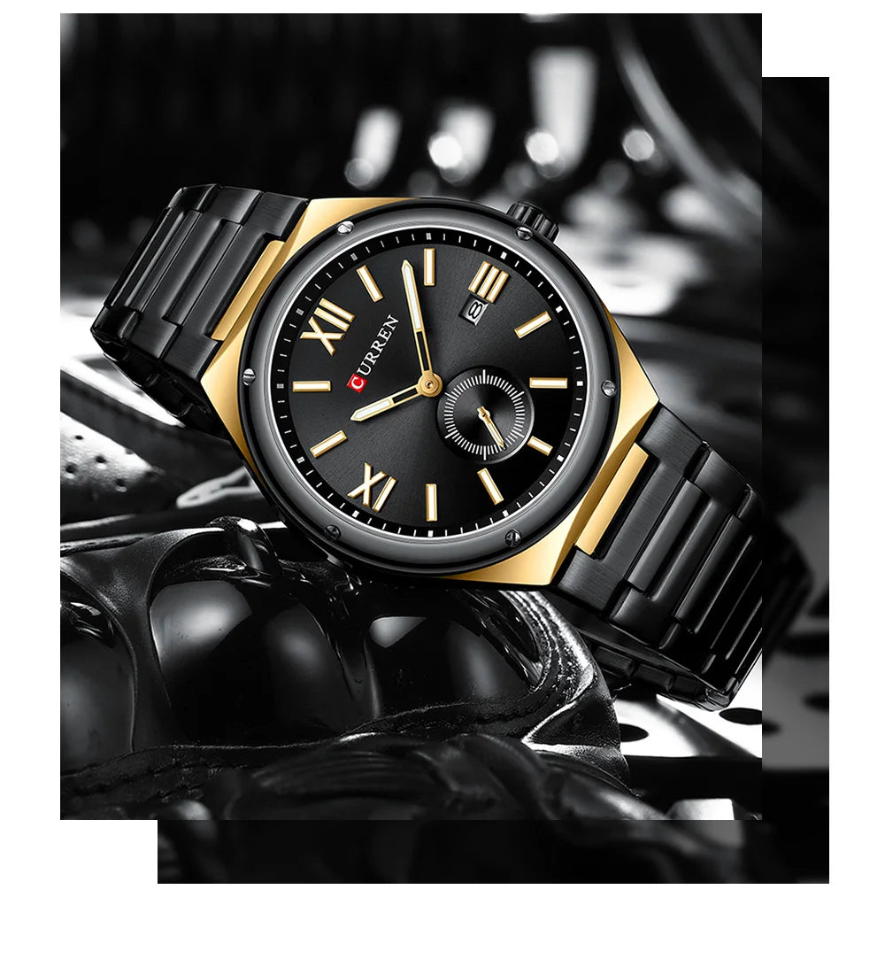 Premium Waterproof Business Watch - Luminous Date Display Stainless Steel Square Quartz