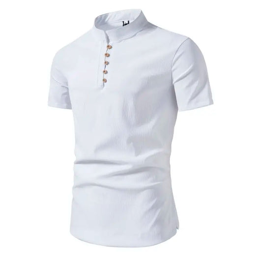 Men's Summer Stand Collar Short Sleeve Casual Slim Fit Pullover Shirt
