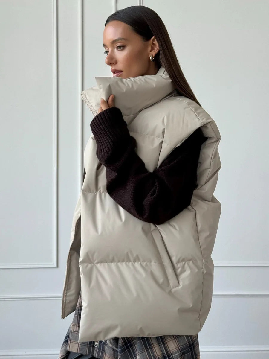 Women's Cotton-Padded Vest Jacket: Loose Casual Sports Coat for Autumn Winter Eye-Catching Solid Sleeveless Parka