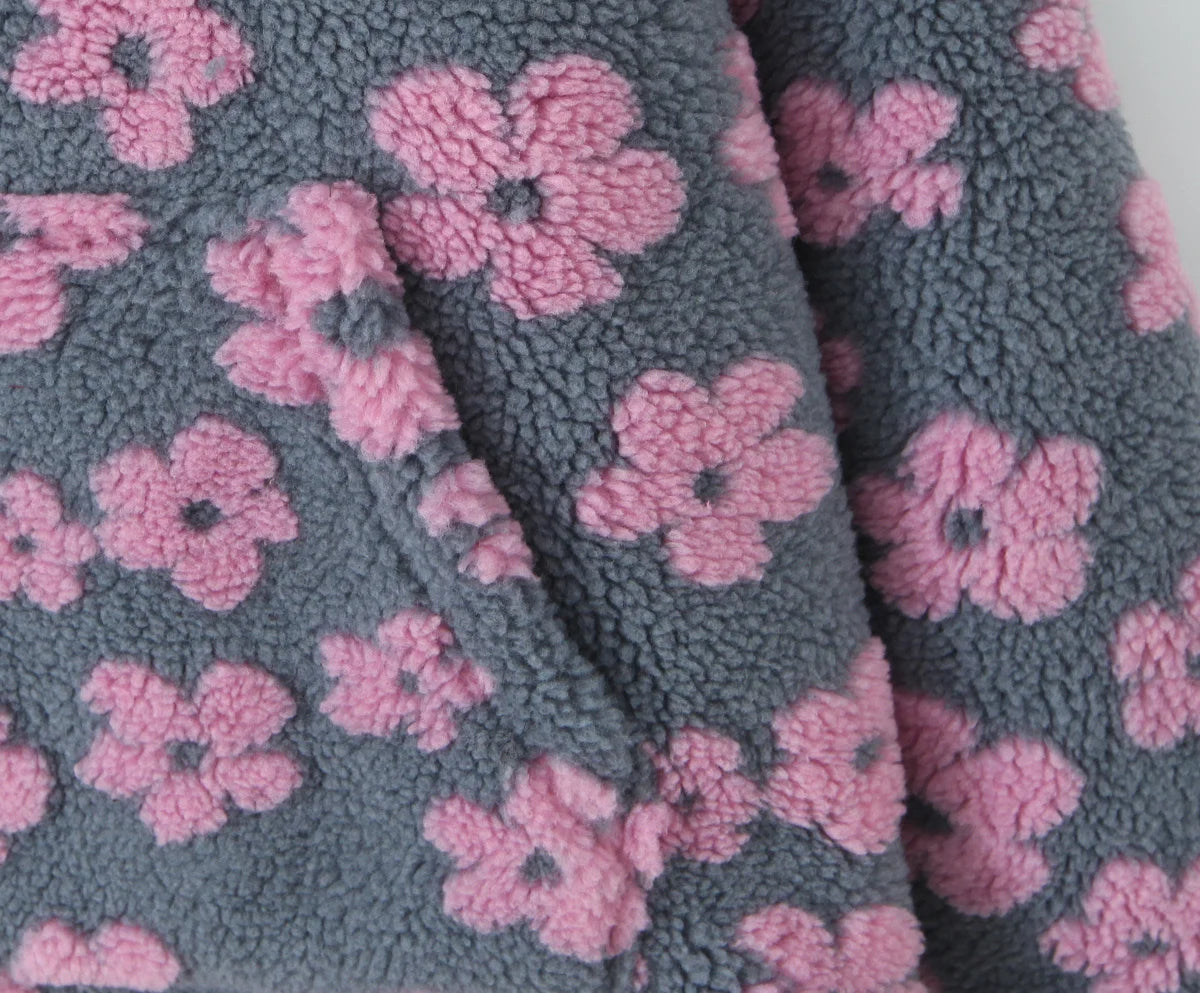 Lambswool Floral Sweatshirt - High Neck Long Sleeve Warm Pullover