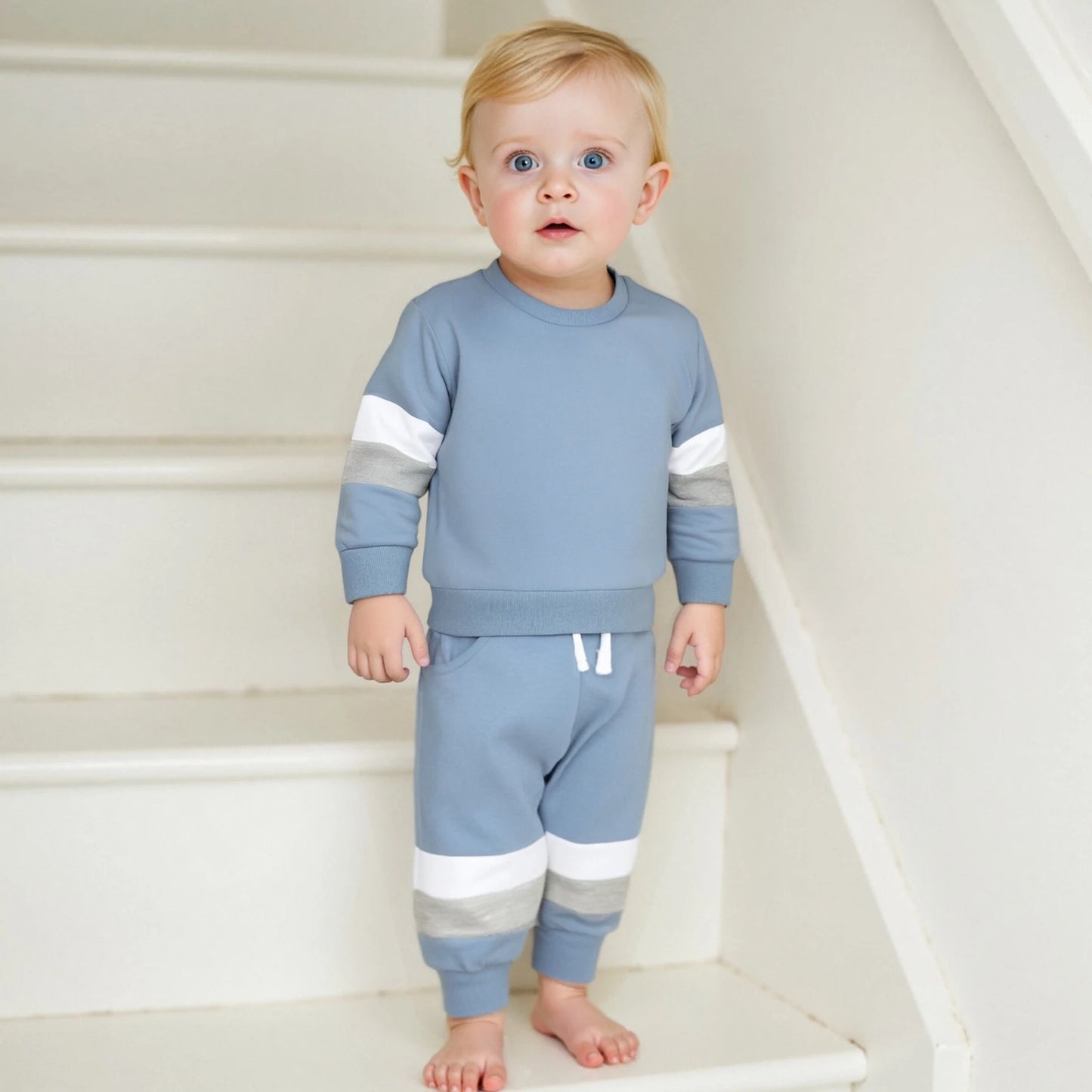 0-3Y Infant Baby Boys Casual Clothes Set Patchwork Long Sleeve Pullover Sweatshirt with Elastic Waist Pants