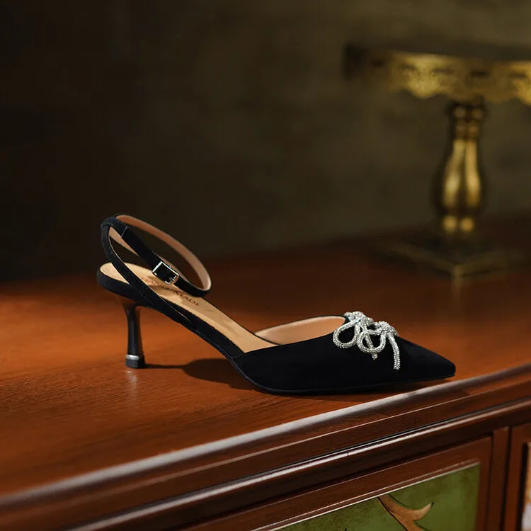 Women's Pointed Toe Rhinestone Wedding Sandals - Bowknot Pendant Pumps