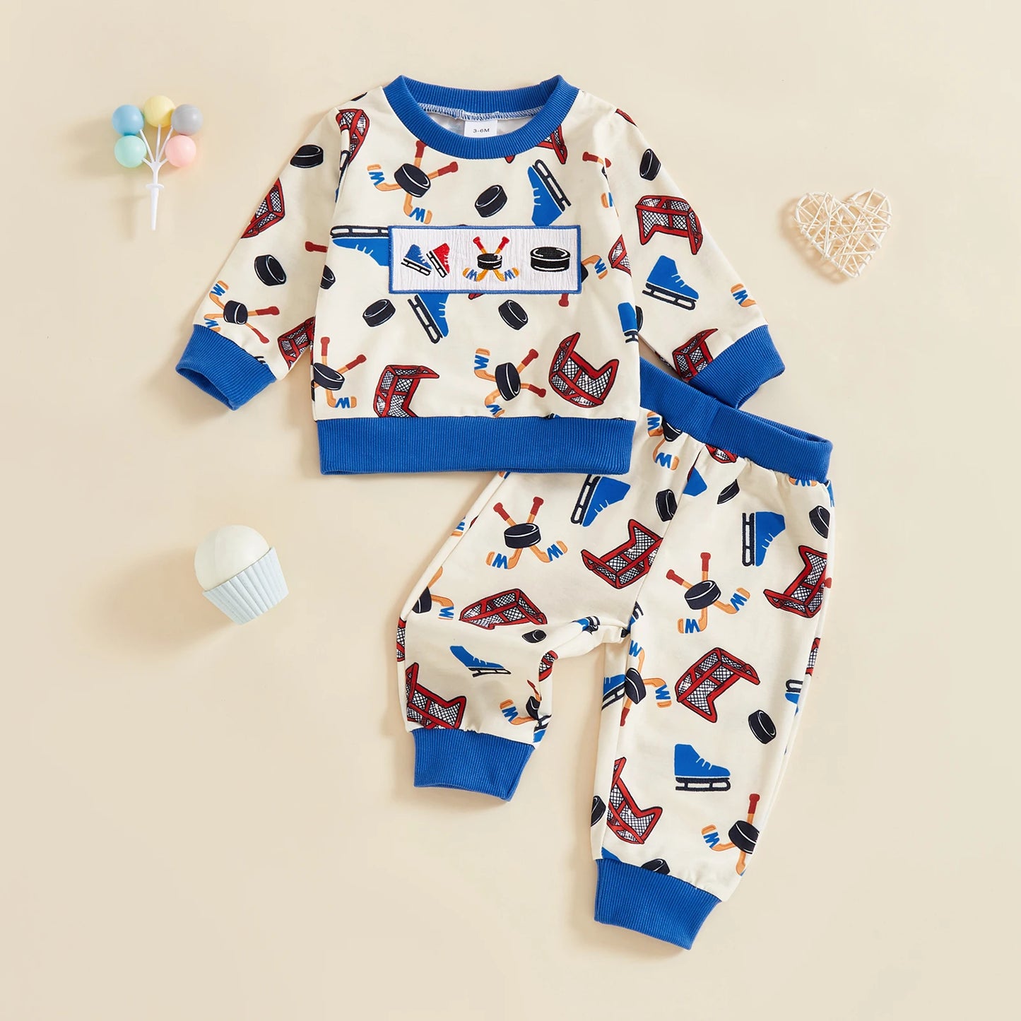 Baby Boys 2-Piece Fall Clothes Set - Cartoon Print Sweatshirt & Pants (0-3Y)