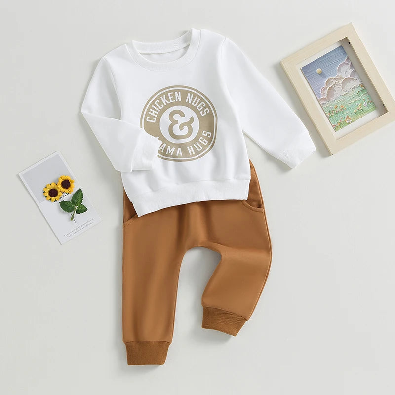 0-3Y Toddler Baby Boys Clothes Sets 2pcs Cartoon Letter Print Long Sleeve Sweatshirt Tops Drawstring Trousers Set