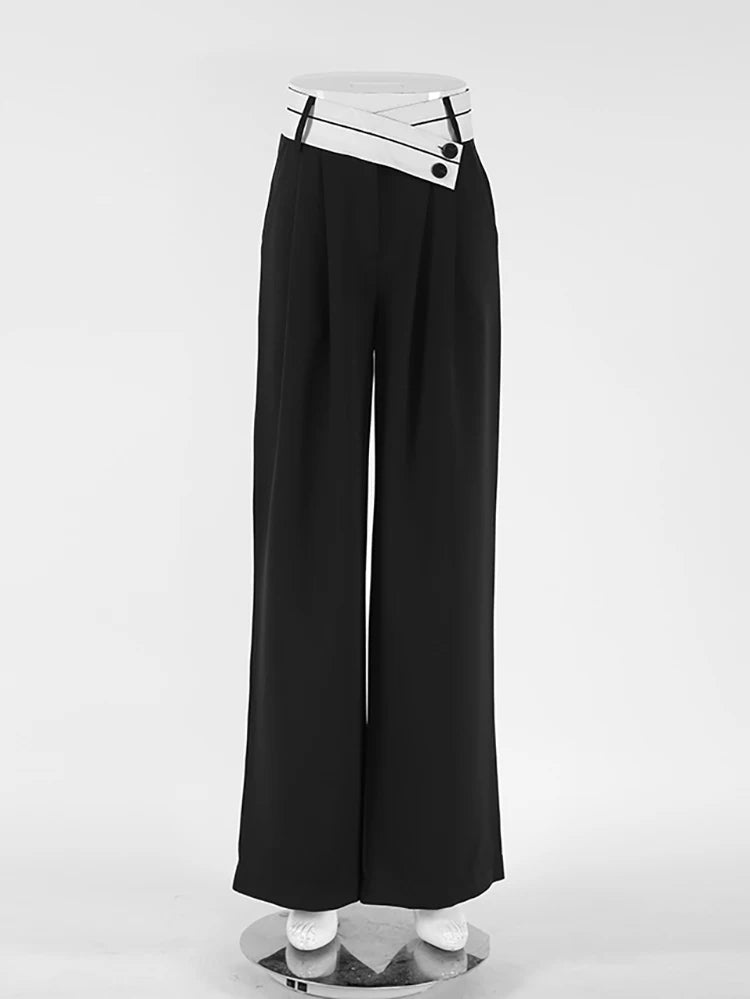 Women's 18 Patchwork Wide Leg Contrast High Waist Baggy Trousers