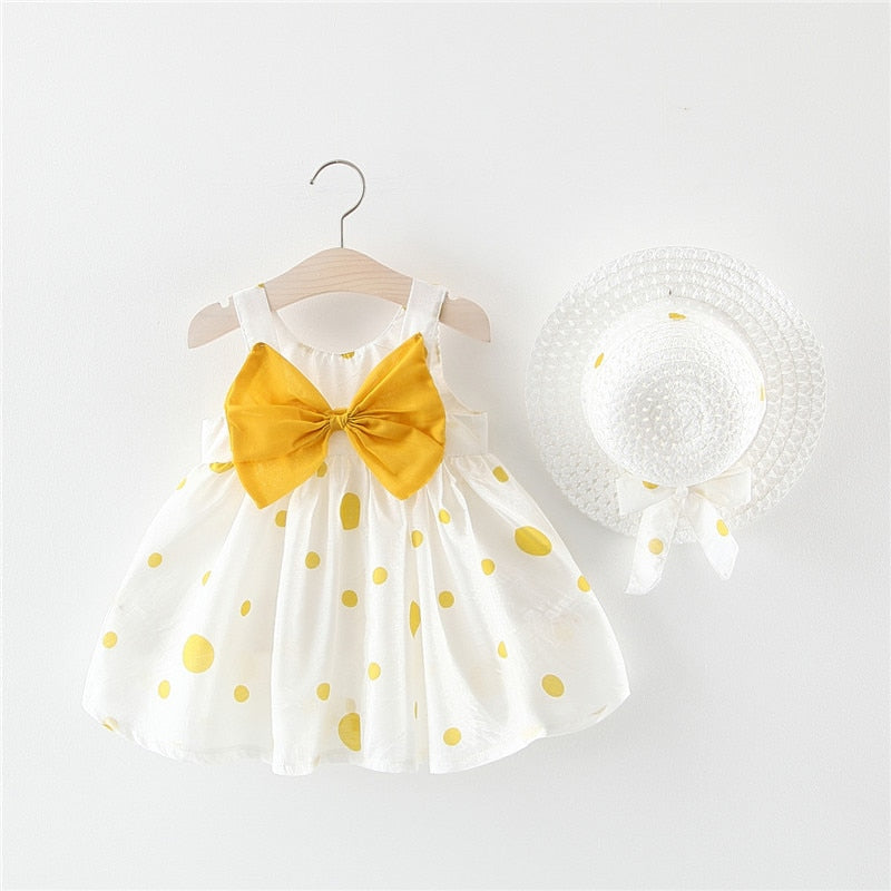 Girl's 2pcs Bow Floral Dress with Hat