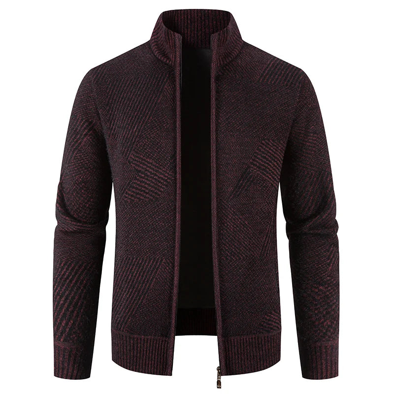 Men's Geometric Knitted Full-Zip Sweater Coat | Mandarin Collar | 4 Colours | M–XXXL