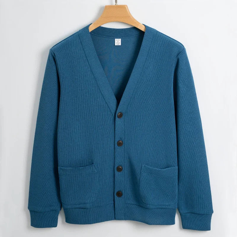 Spring Autumn Cotton V-Neck Cardigan - Smart Casual Knit Sweater Coat