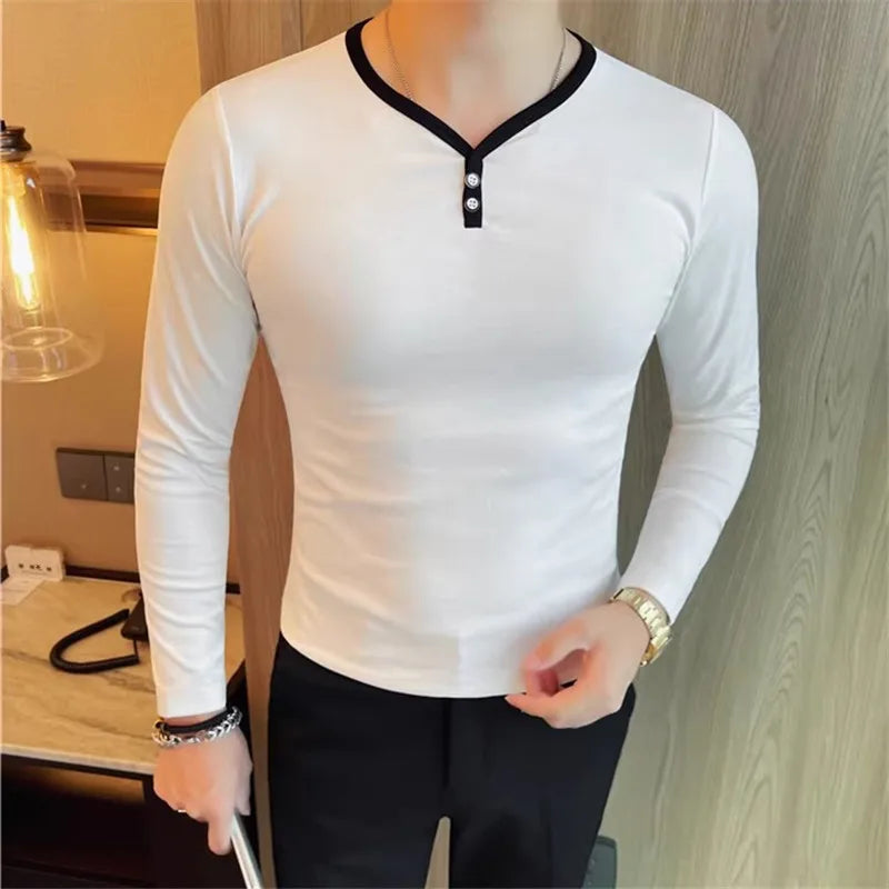 Men's Slim Fit V-Neck Long Sleeve T-Shirt