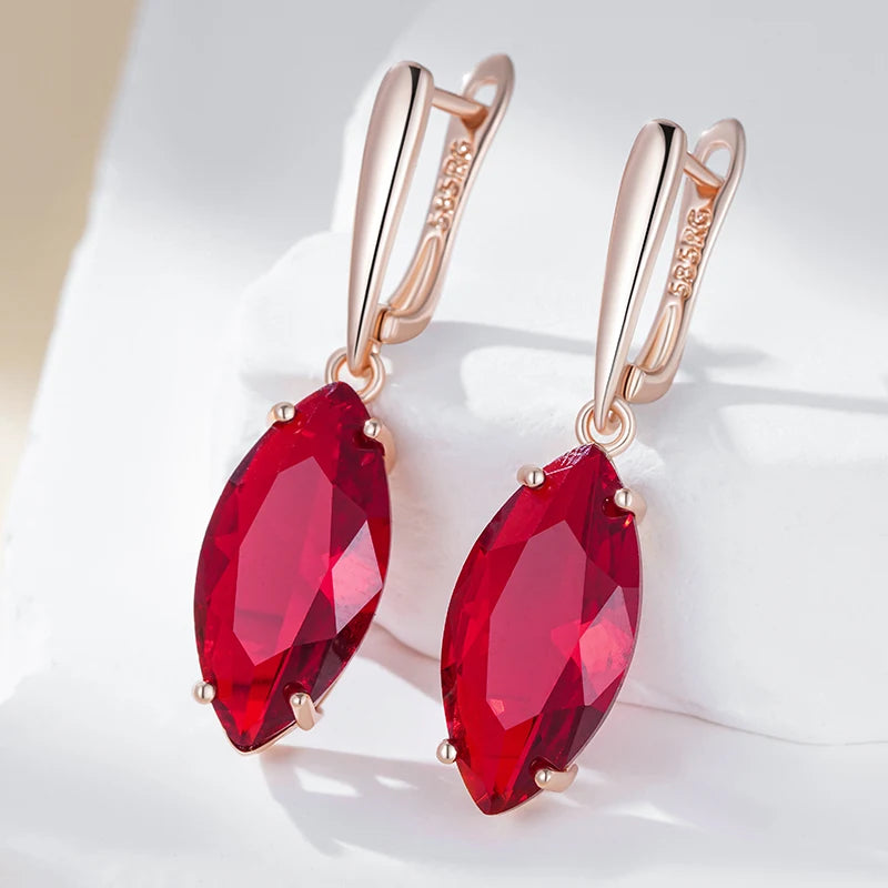 Shiny Rhombus Red Zircon Long Dangle Earrings - Rose Gold Jewelry