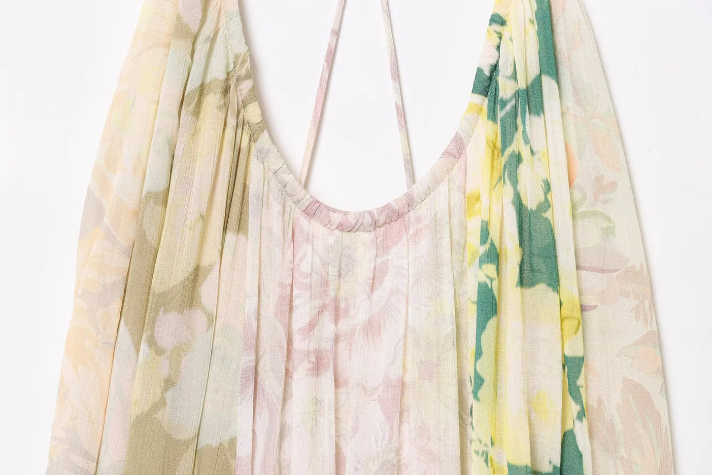Women's Loose Hanging Neck Collar Backless Flower Print Strap Dress