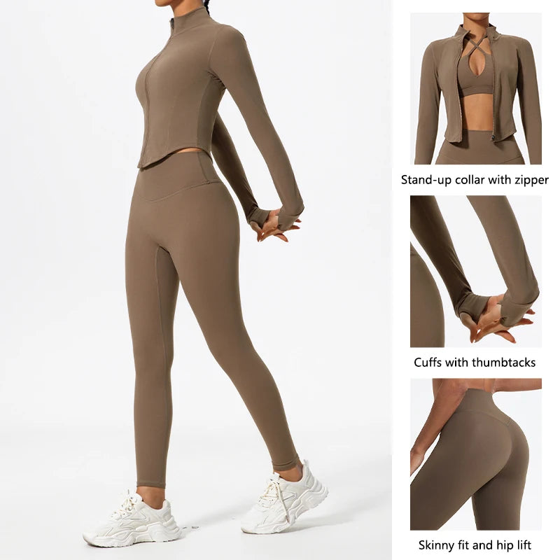 Ultra-Soft 2-Piece Gym Set - Long Sleeve Jacket & High Waist Leggings