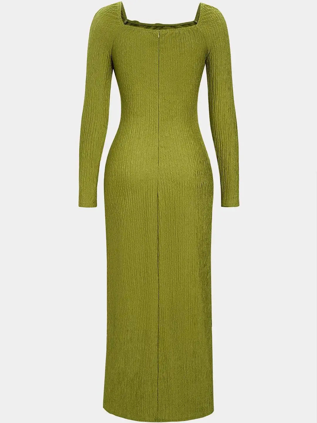 Women's Zipper Square Neck Twist Knot Long Sleeve Dress
