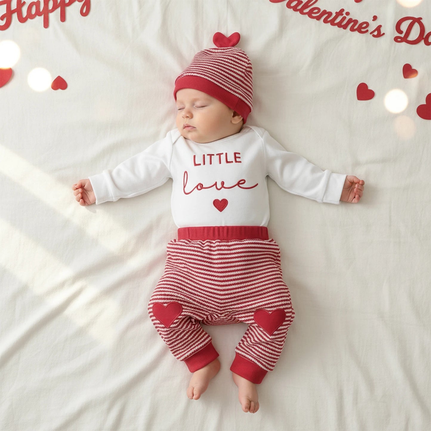 Baby Boys' Valentine's Day Letter Print Romper & Striped Pants Set