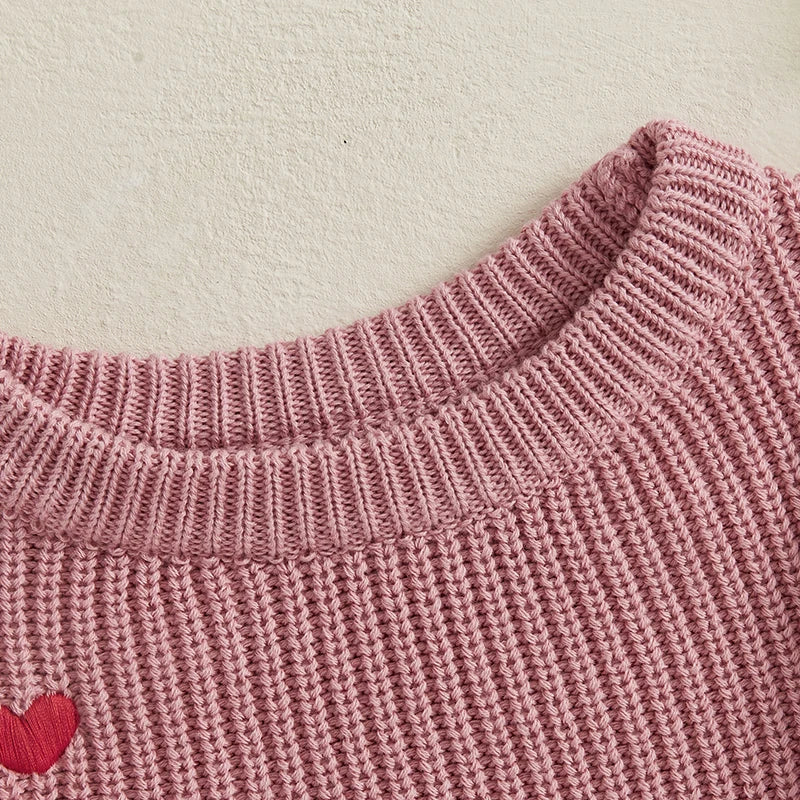 Newborn Baby Girl's Sweater Romper - Heart Knit Long Sleeve Jumpsuit for Valentine's