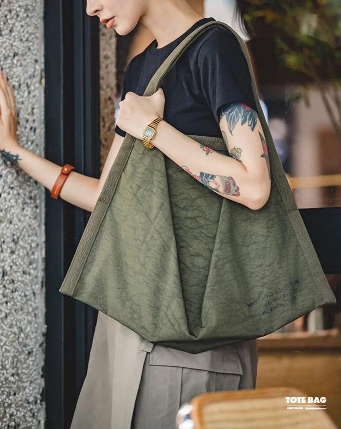 Women's Vintage Nylon Handbags Large Capacity Waterproof Shoulder Bag Retro Tote Bag