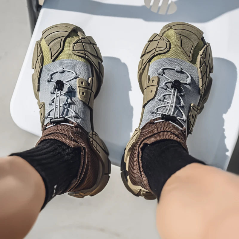 Men's Mesh High-Top Running Sneakers - Slip-On Sports Shoes