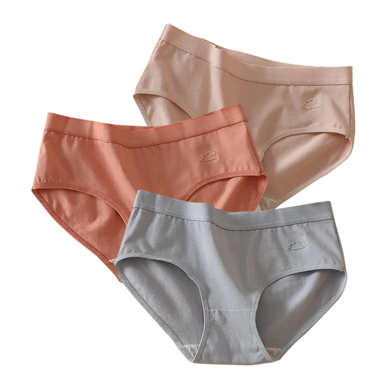 Women's 3Pcs/Set Cotton Sports Underwear  Seamless Panties Low-Waist Solid Briefs  High Stretch Breathable Soft Lingerie