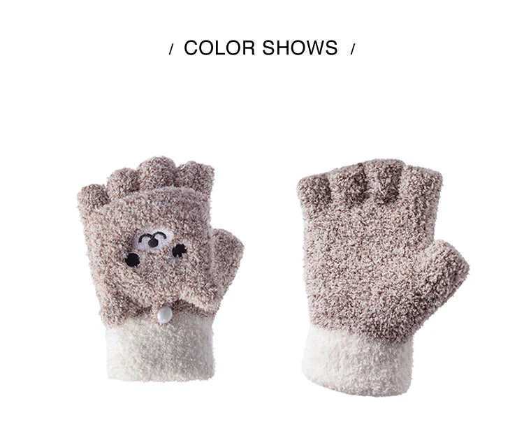 Cute Animal Plush Fingerless Gloves - Touchscreen Winter Warm Accessories