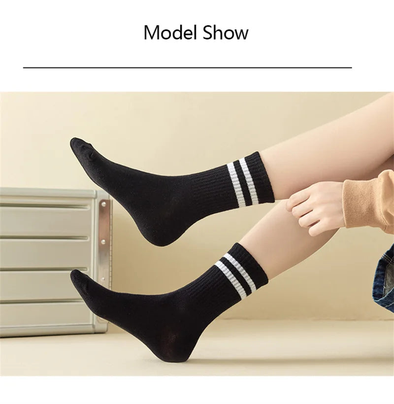 3 Striped Cotton Socks - Unisex Streetwear Casual Knitted Socks