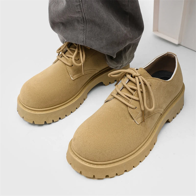 Men's Platform Suede Leather  Lace-up Casual British Shoes