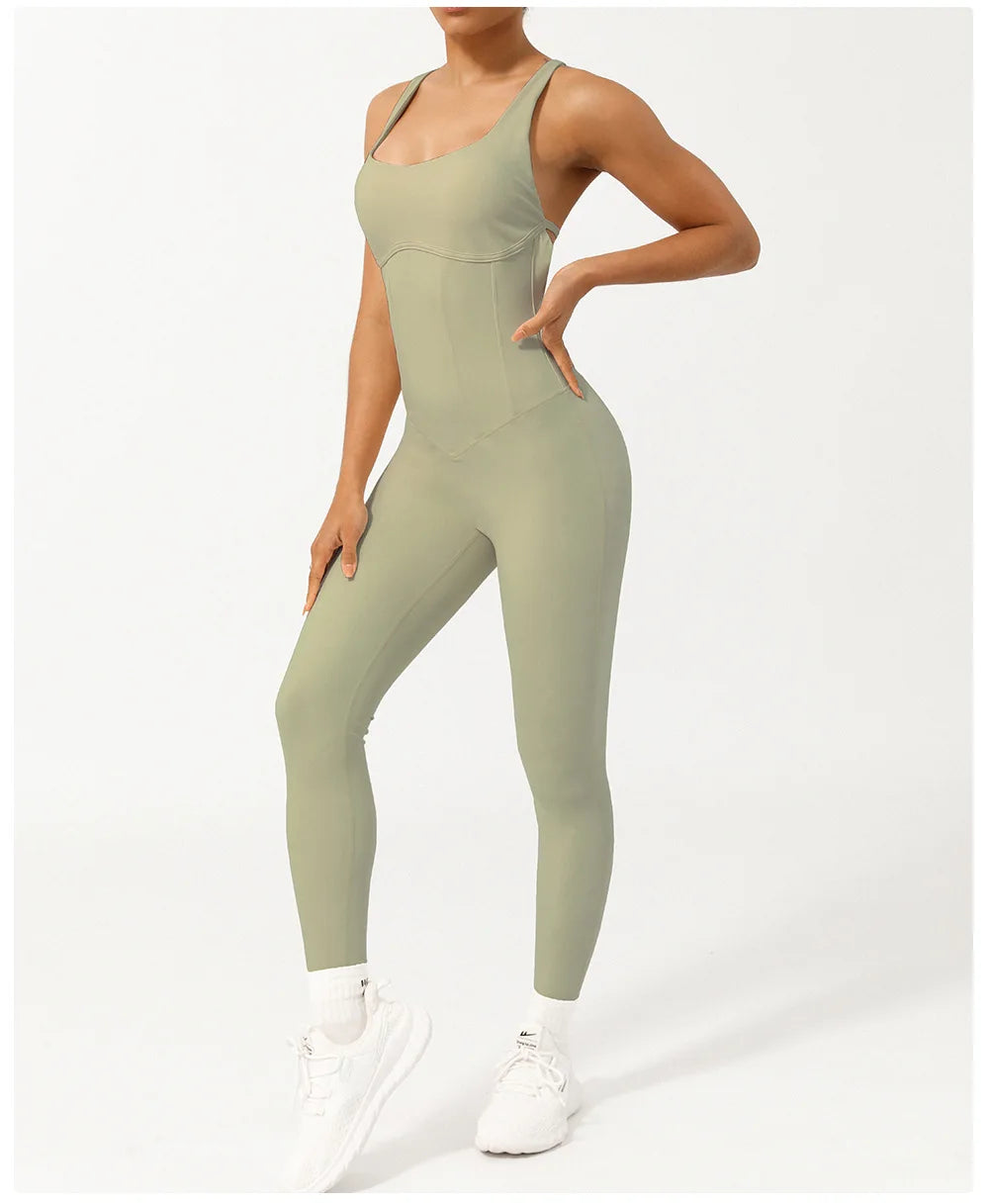 Women's Running Gym Jumpsuit - One Piece Fitness Yoga Set Breathable Quick Dry Sportswear Workout Activewear