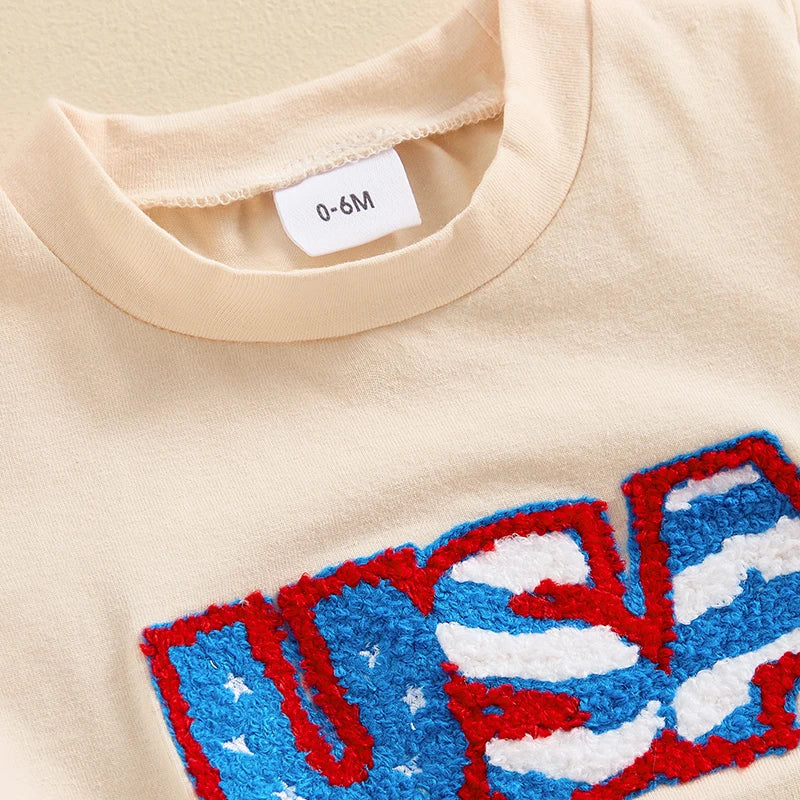 0-3Y Infant Baby Boys Clothes Set 2pcs Short Sleeve USA Letters Embroidery T-shirt with Shorts Outfit