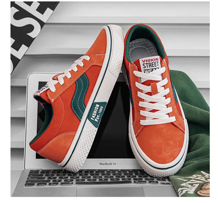 Men's Canvas Skateboard Sneakers - Lace-Up Casual Trainers