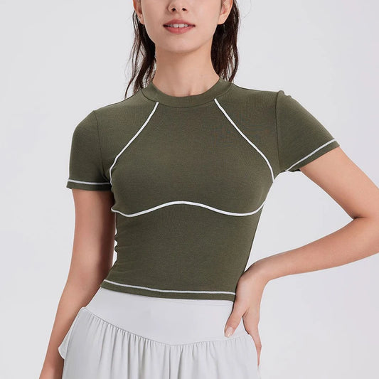 Women's Summer Short Sleeve Yoga Breathable Quick Dry Running Crop Top Slim Fit Gym Vest Sportswear Top