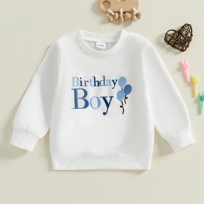 0-4Y  Kids Girls Boys Birthday Sweatshirt T- Shirt Letter Embroidery Long Sleeve Pullover Autumn Top