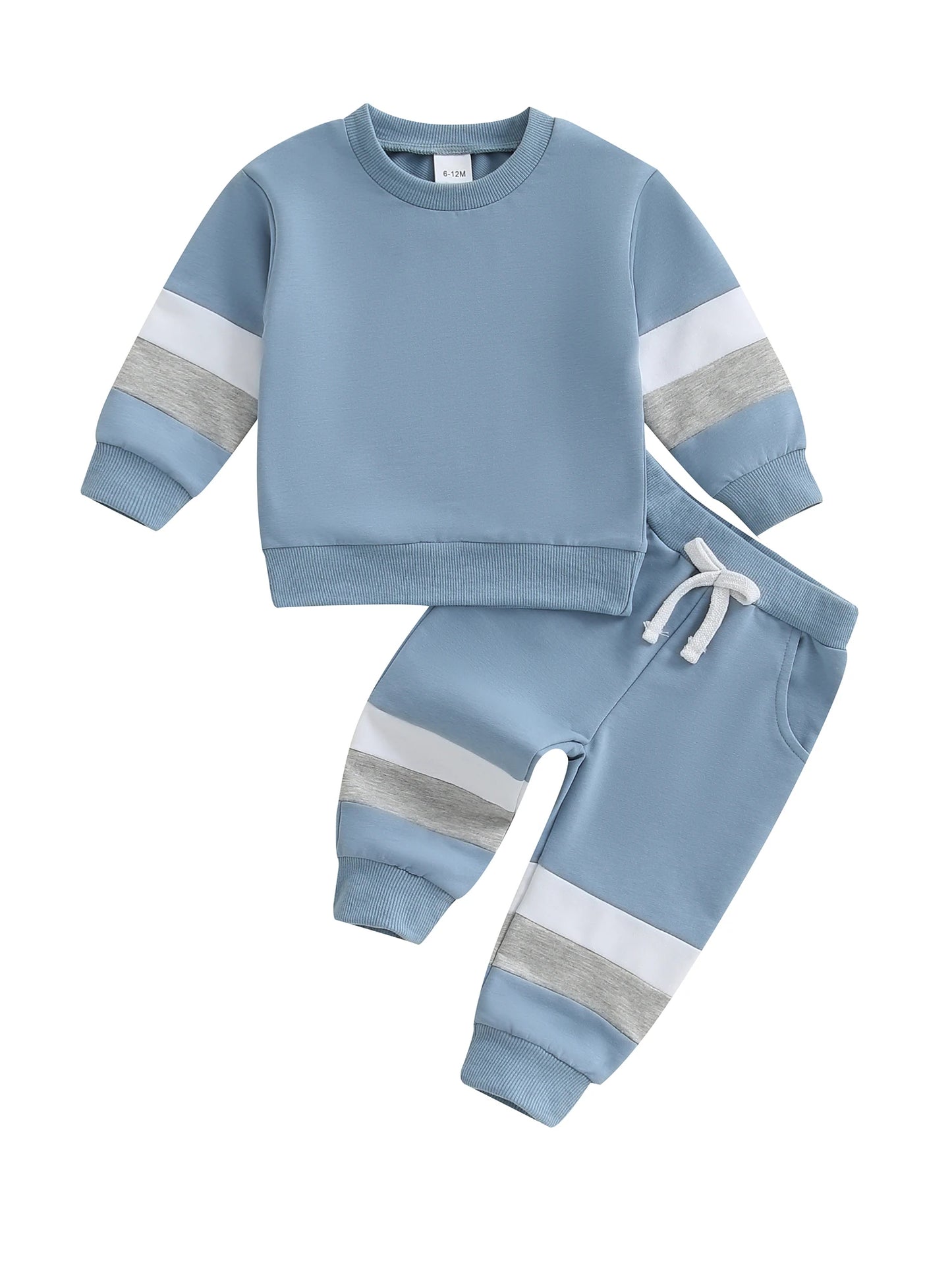 0-3Y Infant Baby Boys Casual Clothes Set Patchwork Long Sleeve Pullover Sweatshirt with Elastic Waist Pants