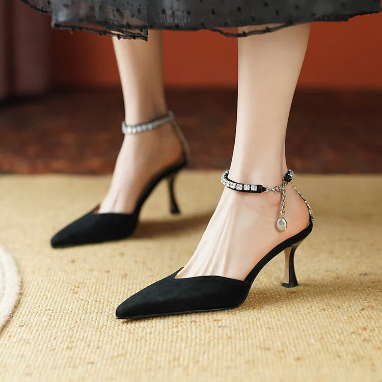 Women's Pointed Toe Rhinestone Wedding Sandals - Bowknot Pendant Pumps
