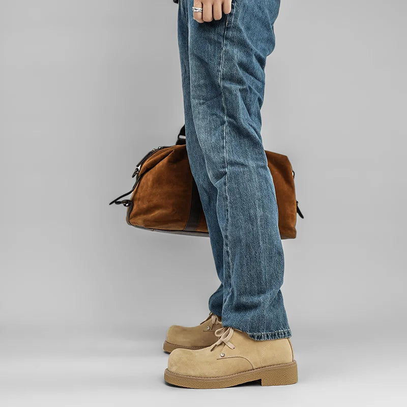 Men’s Casual Platform Lace Up British Style Chunky Ankle Boots