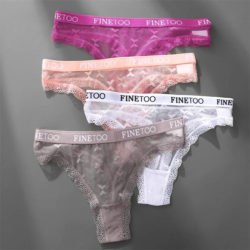 Women's Lace Low-Rise Thongs Letter Waist Transparent G-String Seamless Lingerie Hollow Out Perspective T-Back