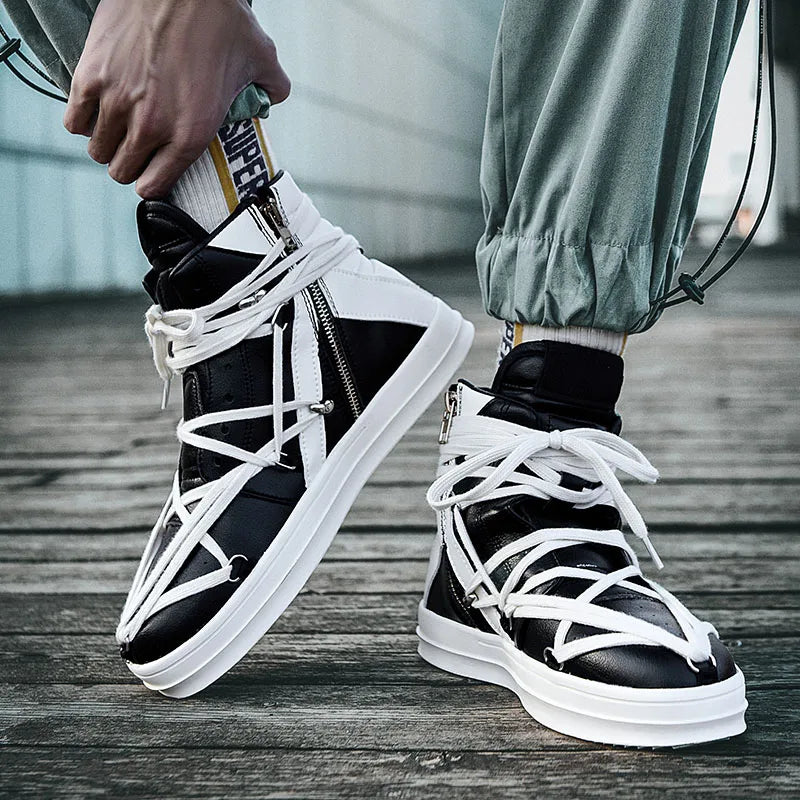 Men's Casual High-top Sports Strap Design Sneakers