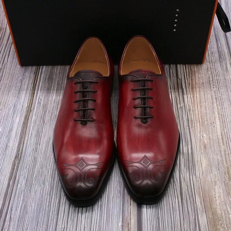 Men's Genuine Leather Oxford Shoes - Hand-Painted Red