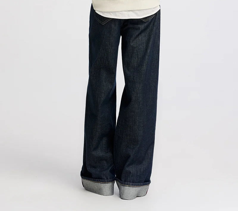 Women's Rolled Hem Loose Wide Leg Long Trousers